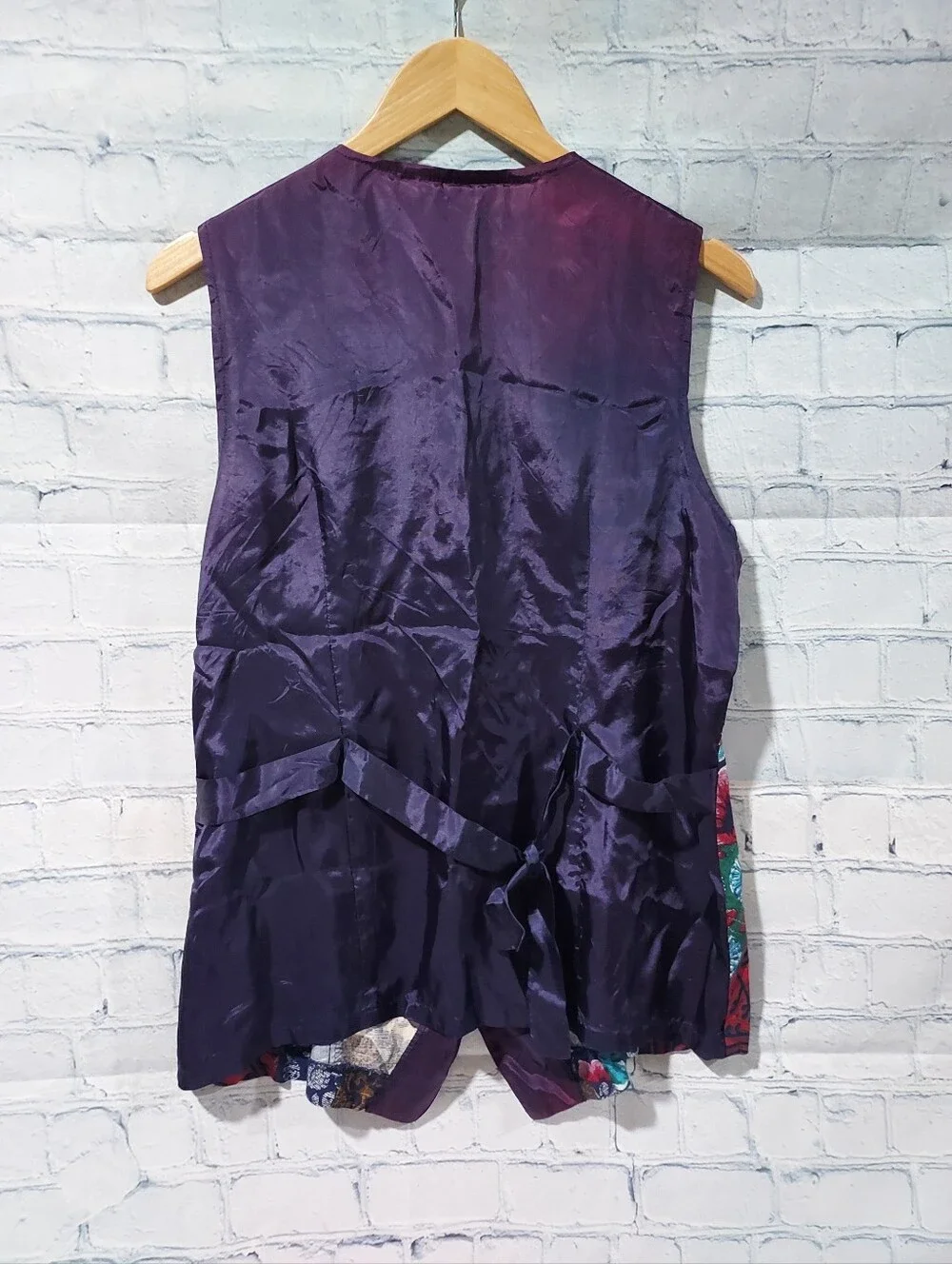 Vintage Women's Vest S Patchwork Funky 90's Teacher Academia Satin Back Folk Art